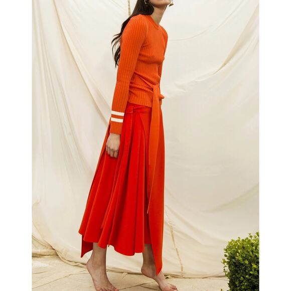 Maggie Marilyn Nearly There Belted Merino Wool Ribbed Sweater Orange Large Chic - Picture 15 of 16